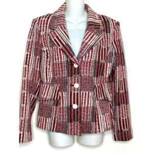 CAbi NAUTICAL PATCHWORK RED WHITE & BLUE BLAZER JACKET PEPLUM SIZE S NWOT